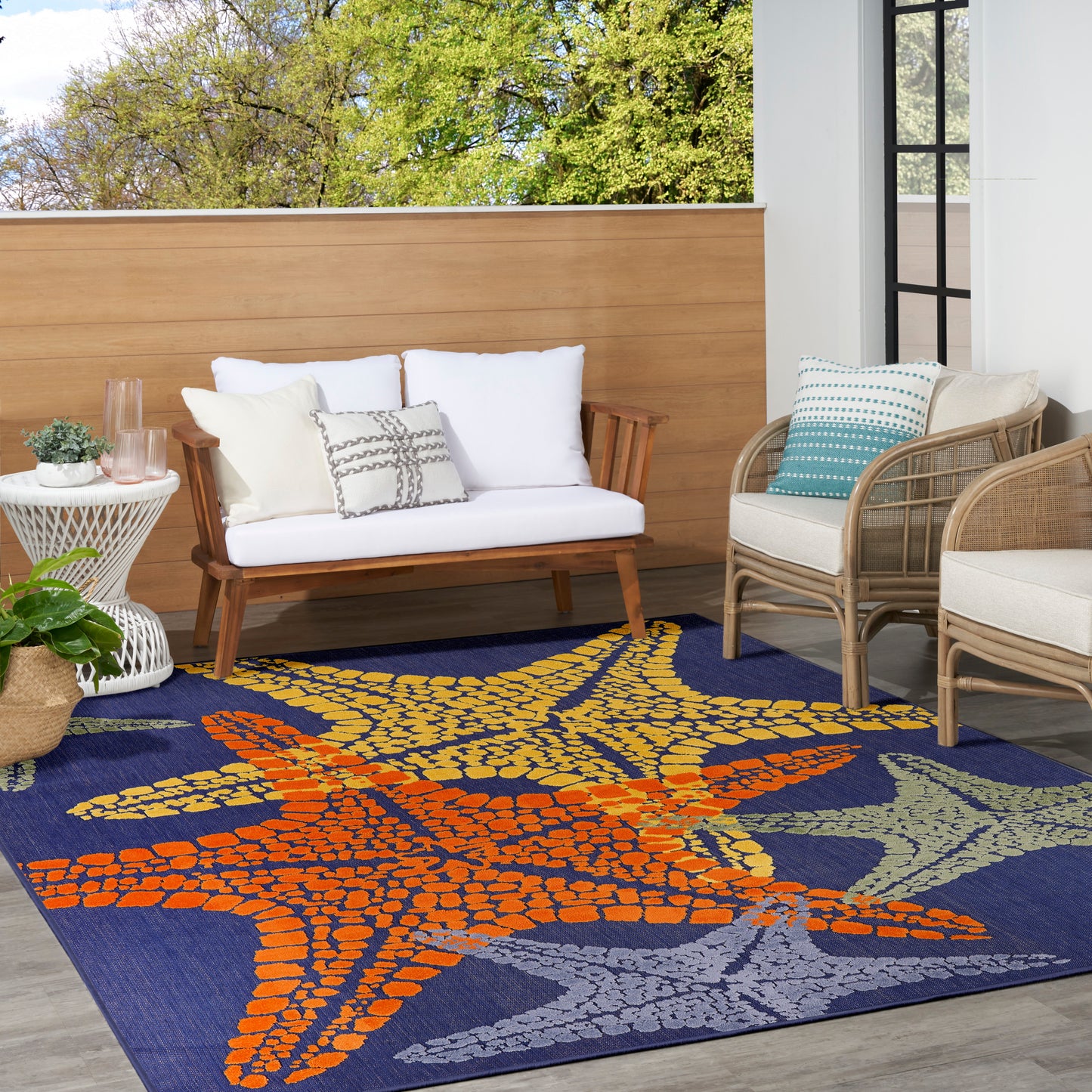 Nourison Aloha 7'10" x 10'6" Blue Multicolor Outdoor Rug