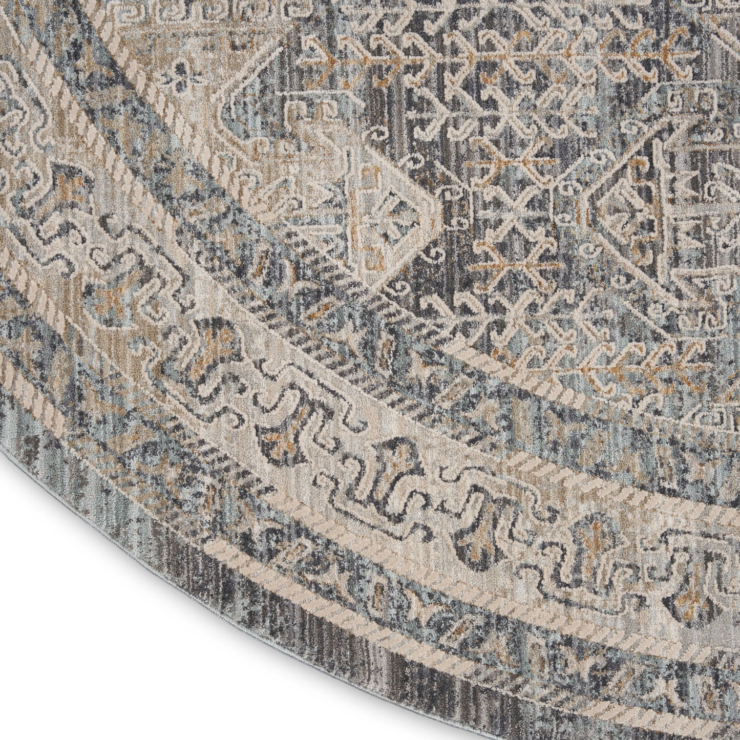 Nourison Lynx 7’10” x Round Ivory Charcoal Vintage Indoor Rug
