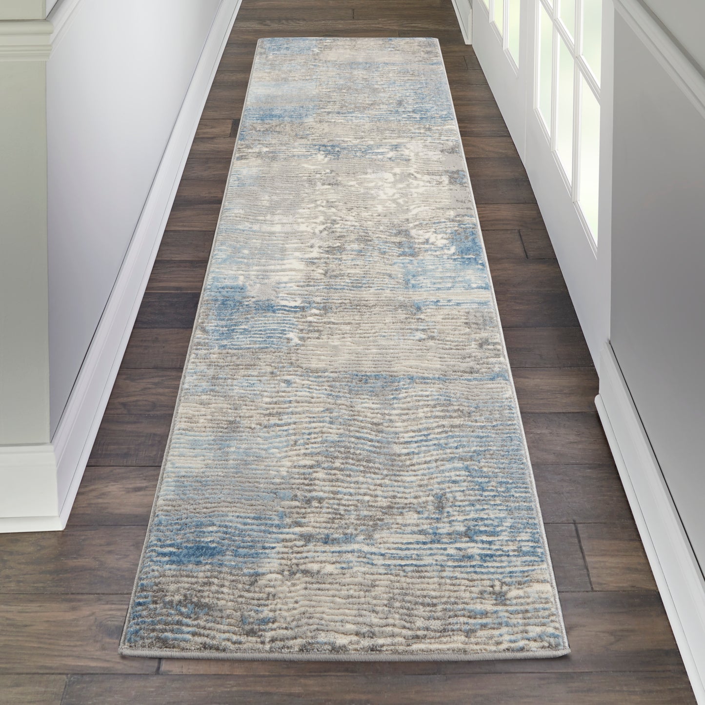 Nourison Solace 2'3" x 7'3" Ivory/Grey/Blue Modern Indoor Rug
