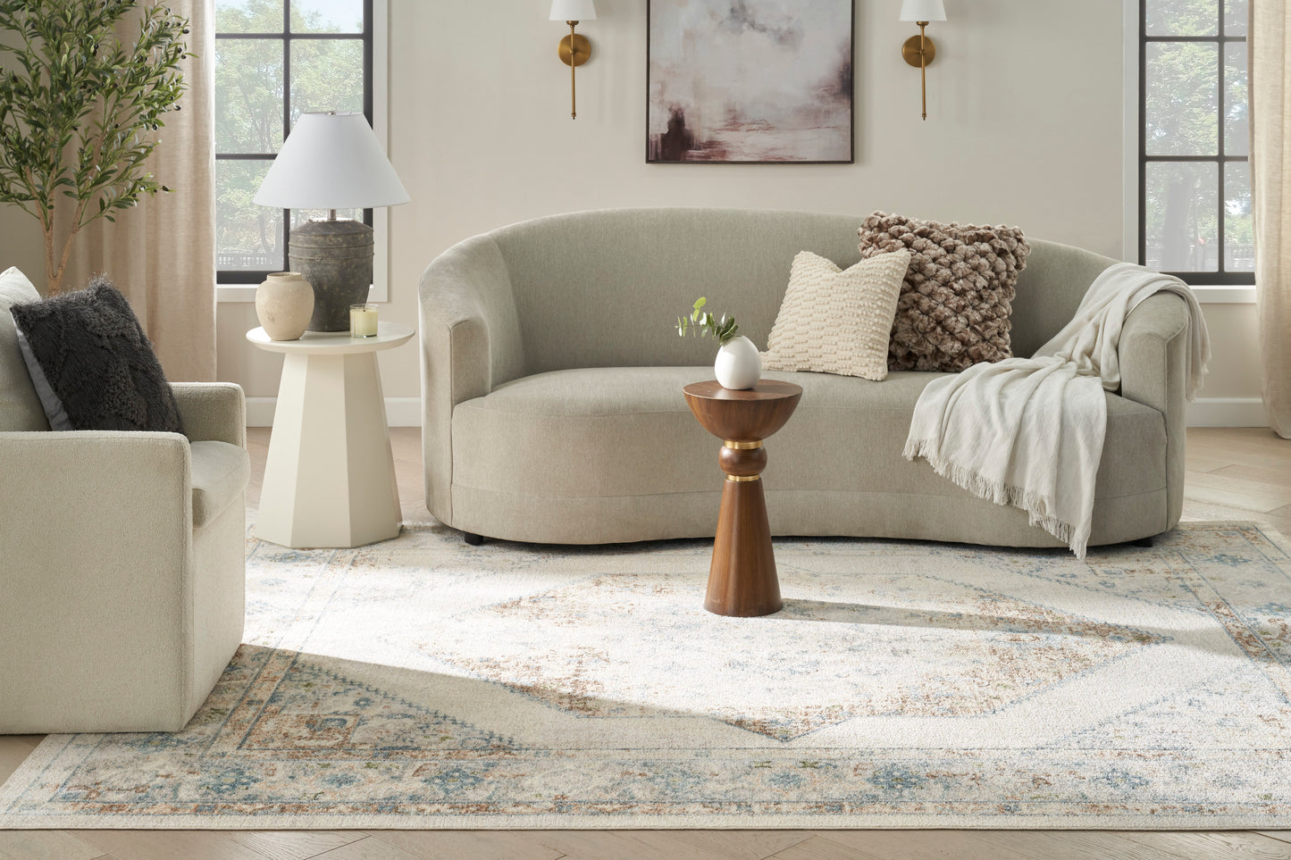 Nourison Astra Machine Washable 9' x 12' Ivory Blue Vintage Indoor Rug