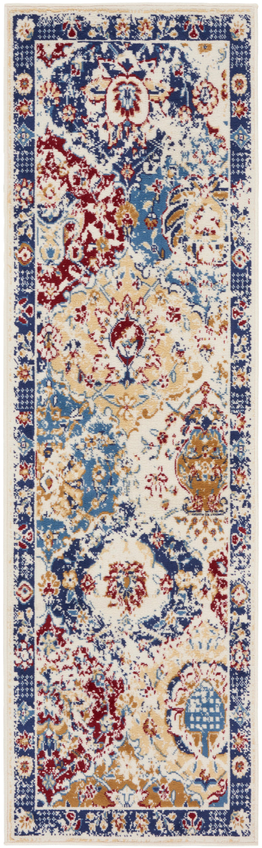 Nourison Grafix 2' x 6' Blue Multicolor Vintage Indoor Rug