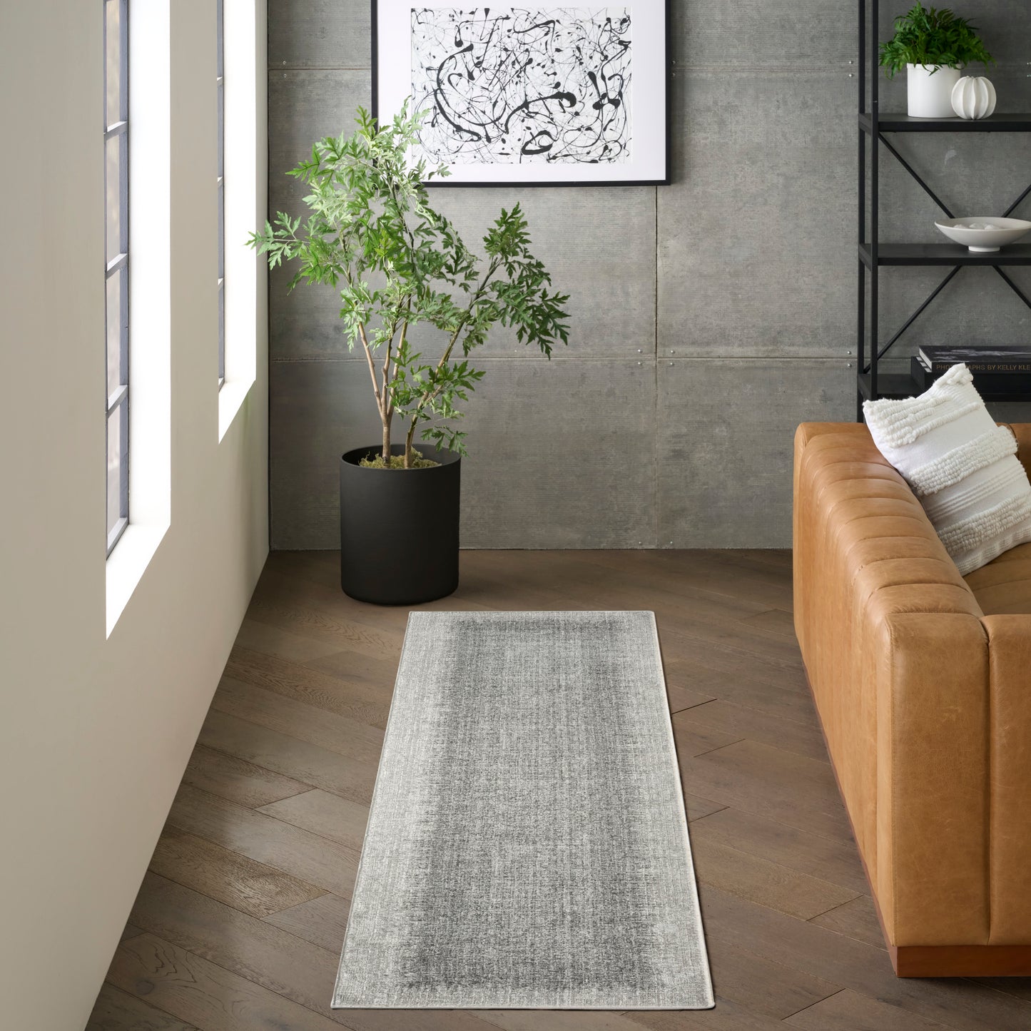 DKNY Grand Street 2'2" x 10' Light Grey Modern Indoor Rug