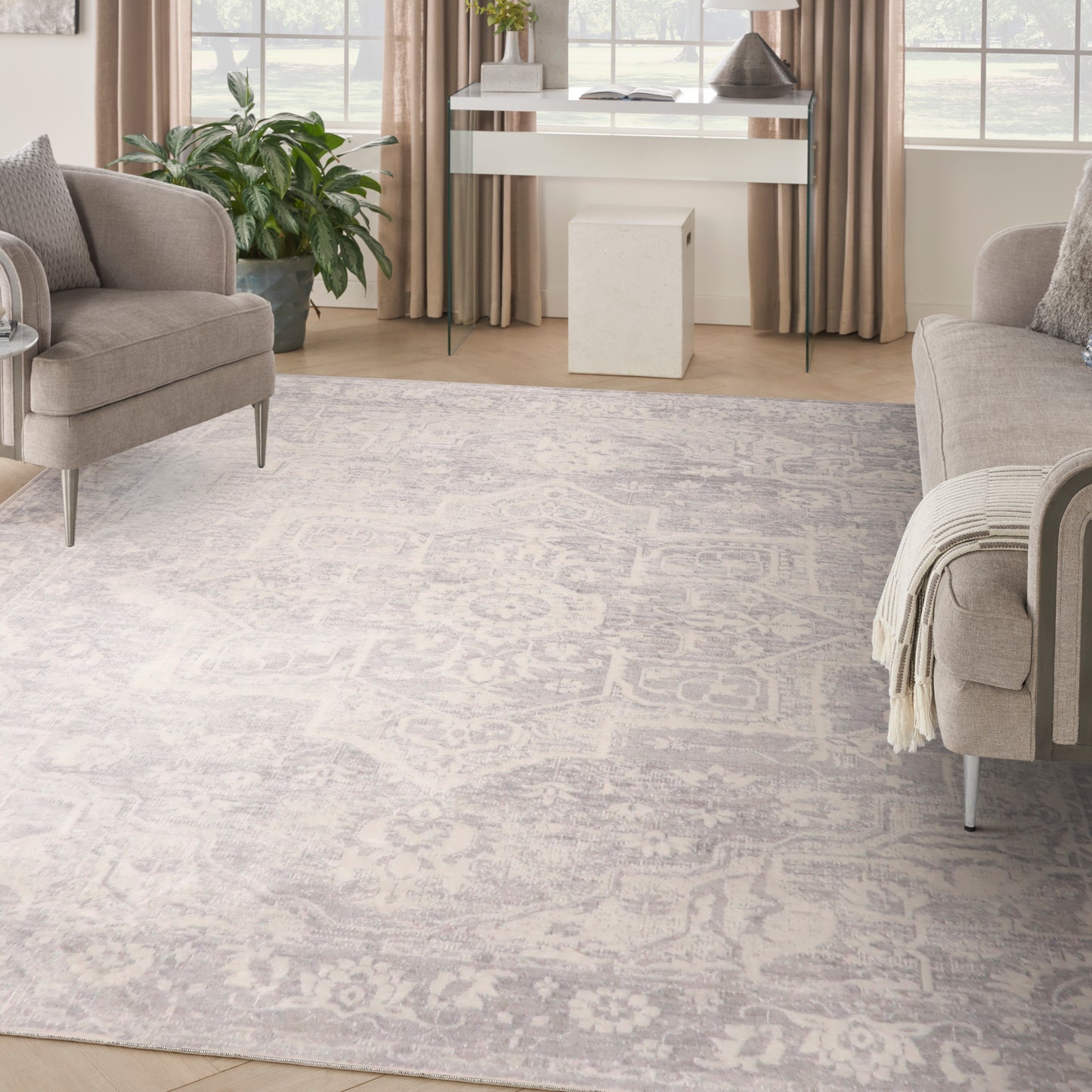 Nourison Astra Machine Washable 9' x 12' Grey Vintage Indoor Rug