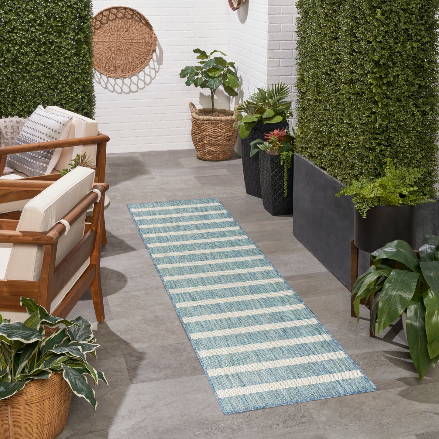 Nourison Positano 2'2" x 10' Aqua Ivory Modern Rug