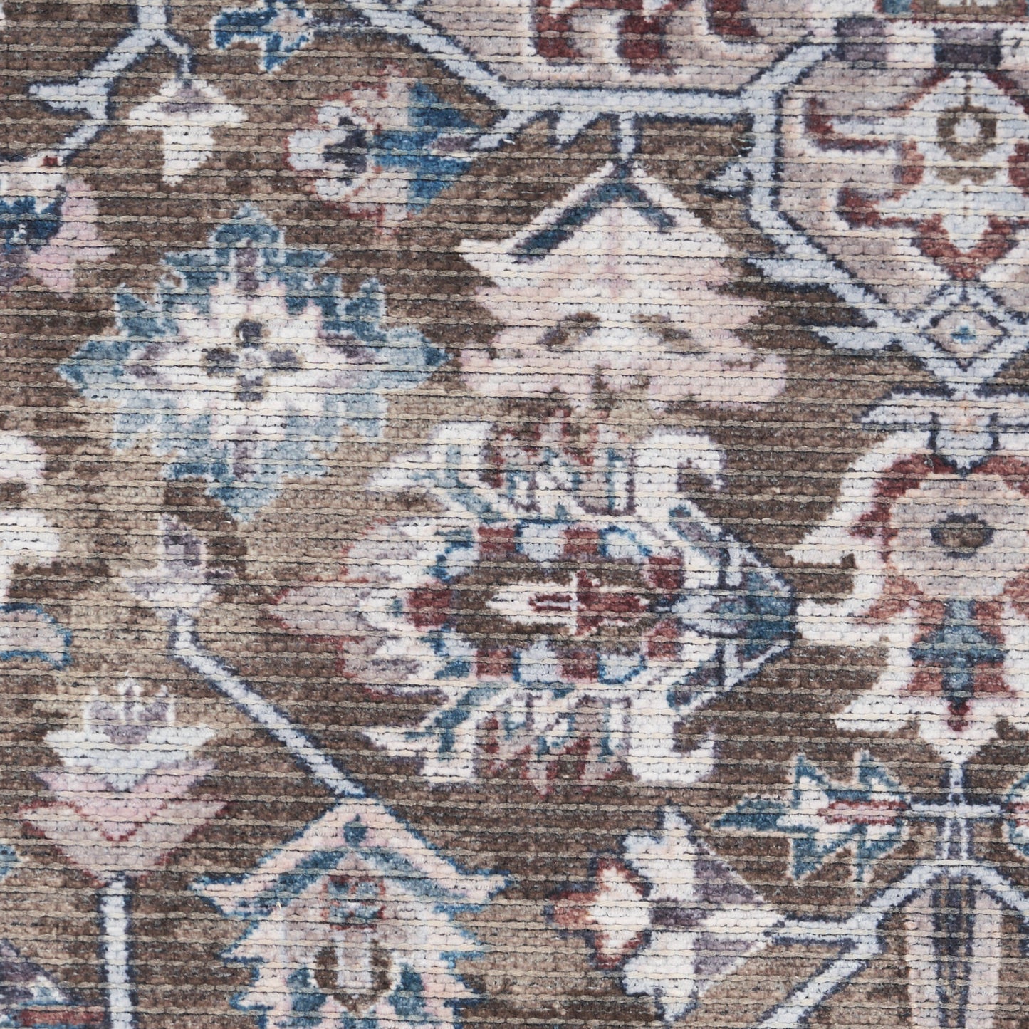 Nicole Curtis Machine Washable Series 1 5'3" x Round Olive Ivory Vintage Indoor Rug