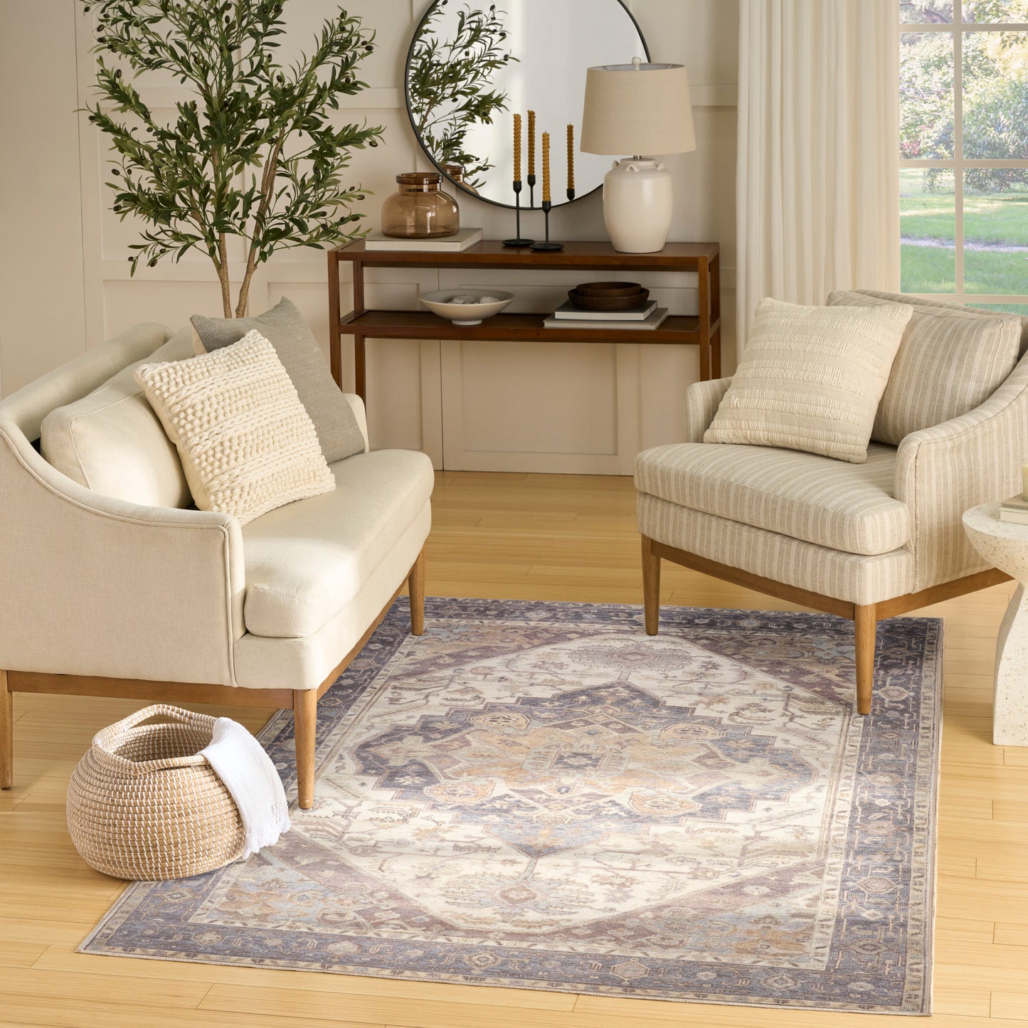 Nourison Vintage Washables 4' x 6' Ivory Purple Vintage Indoor Rug