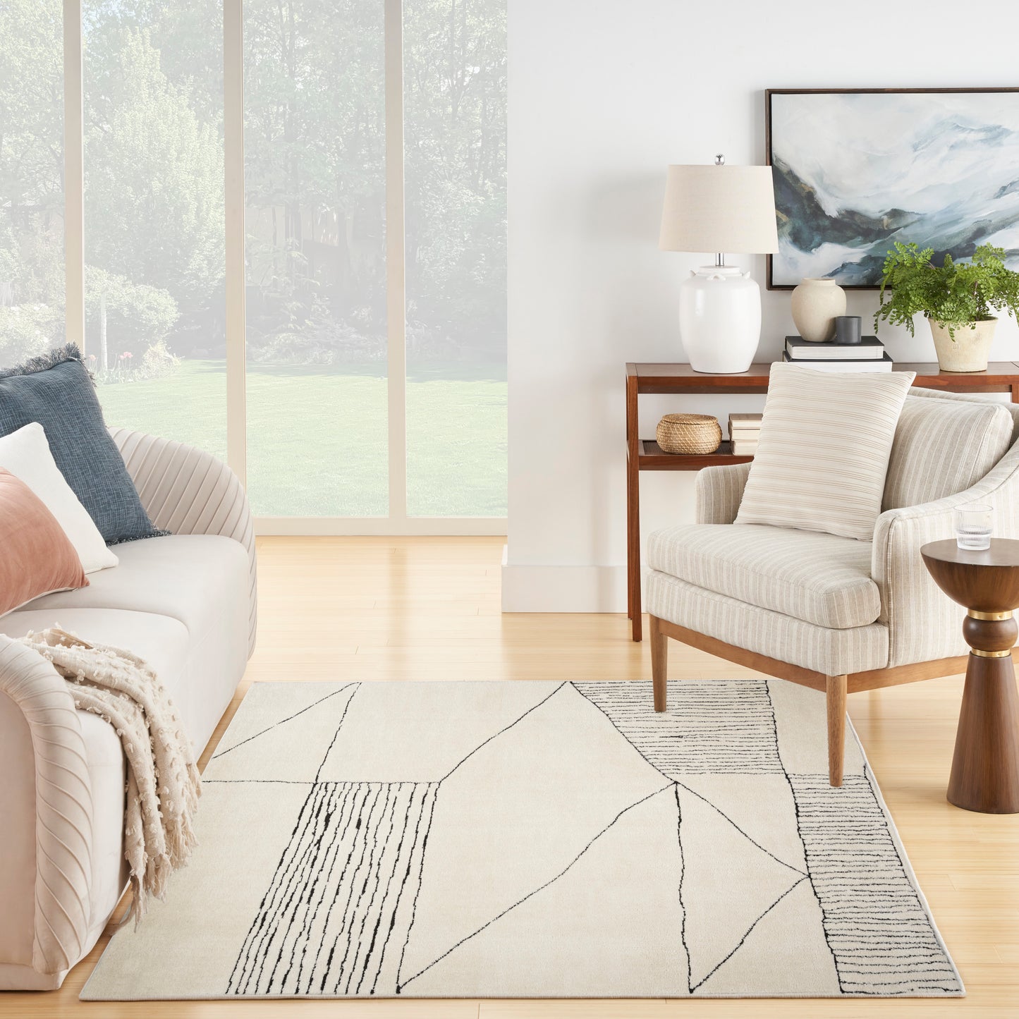 Nourison Modern Comfort 7'10" x 9'10" Ivory Black Scandinavian Indoor Rug