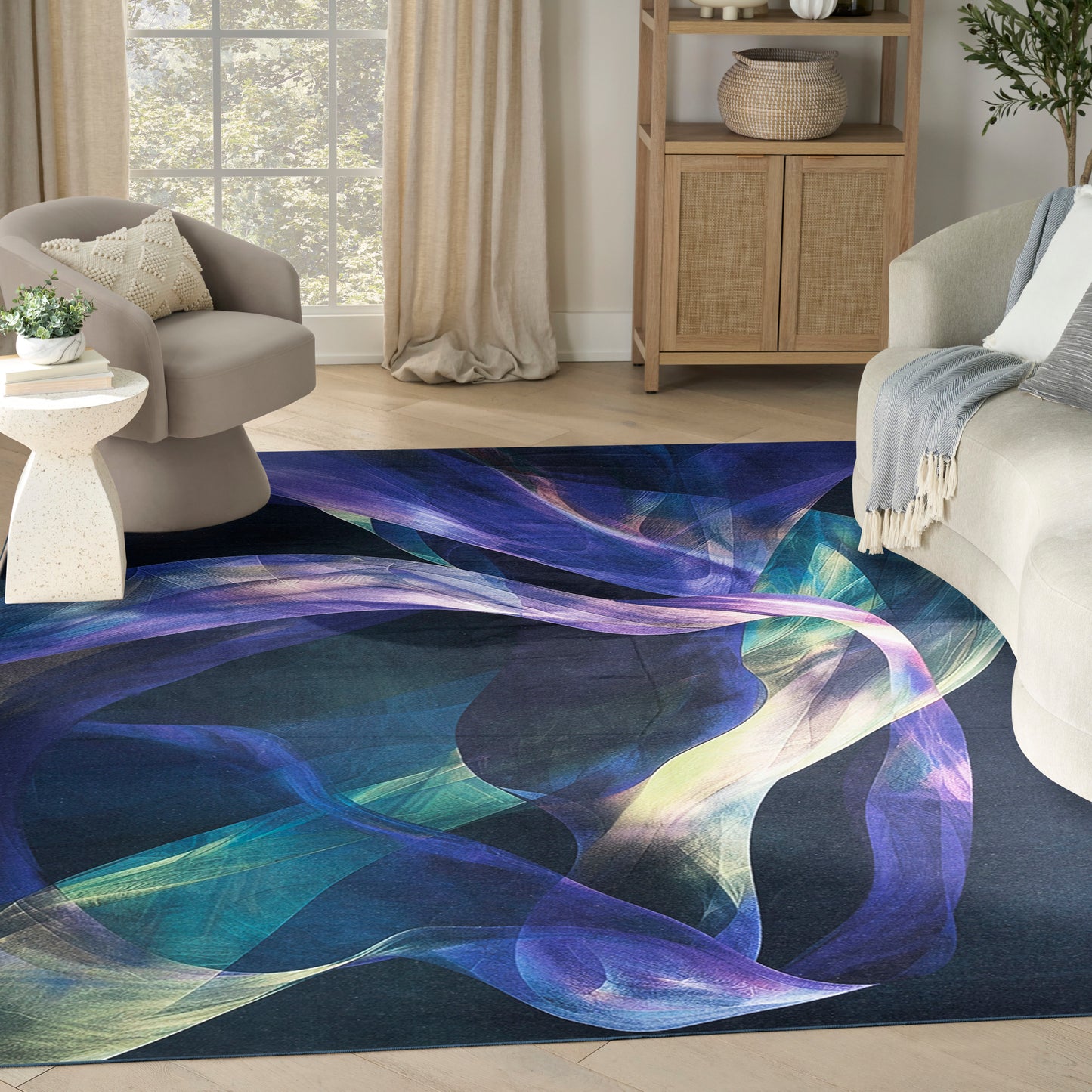 Nourison Nourison Washables 9'2" x 12' Blue Multicolor Modern Indoor Rug