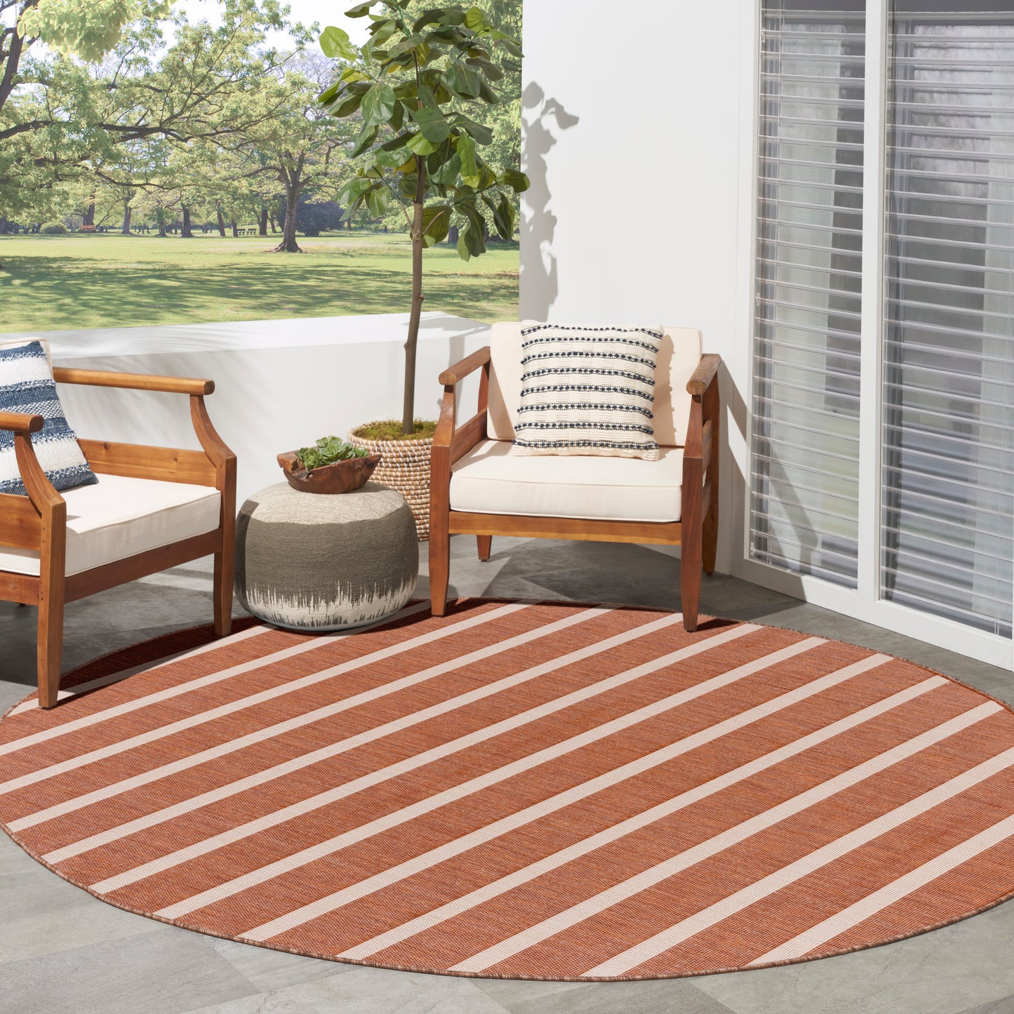 Nourison Positano 6' x Round Terracotta Ivory Modern Rug