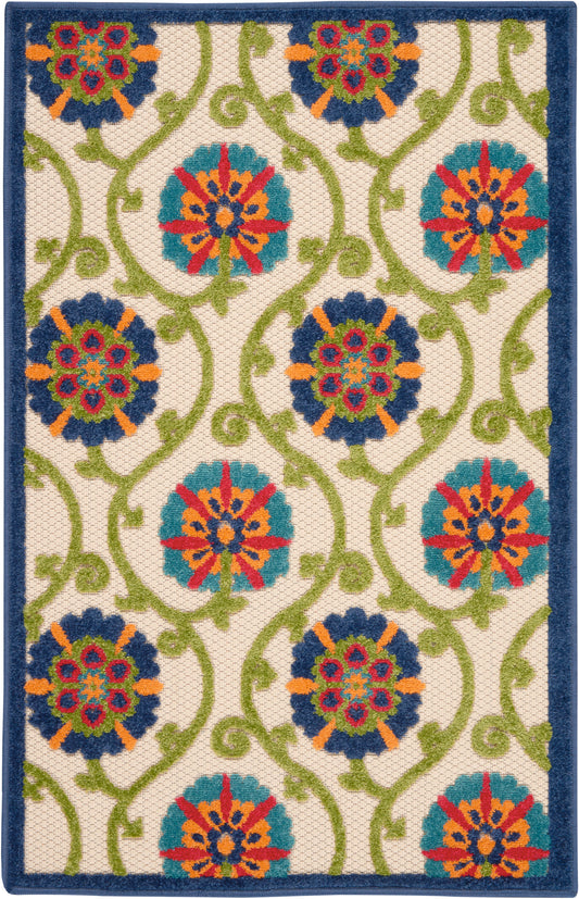 Nourison Aloha 2'8" x 4' Blue Multicolor Contemporary Rug