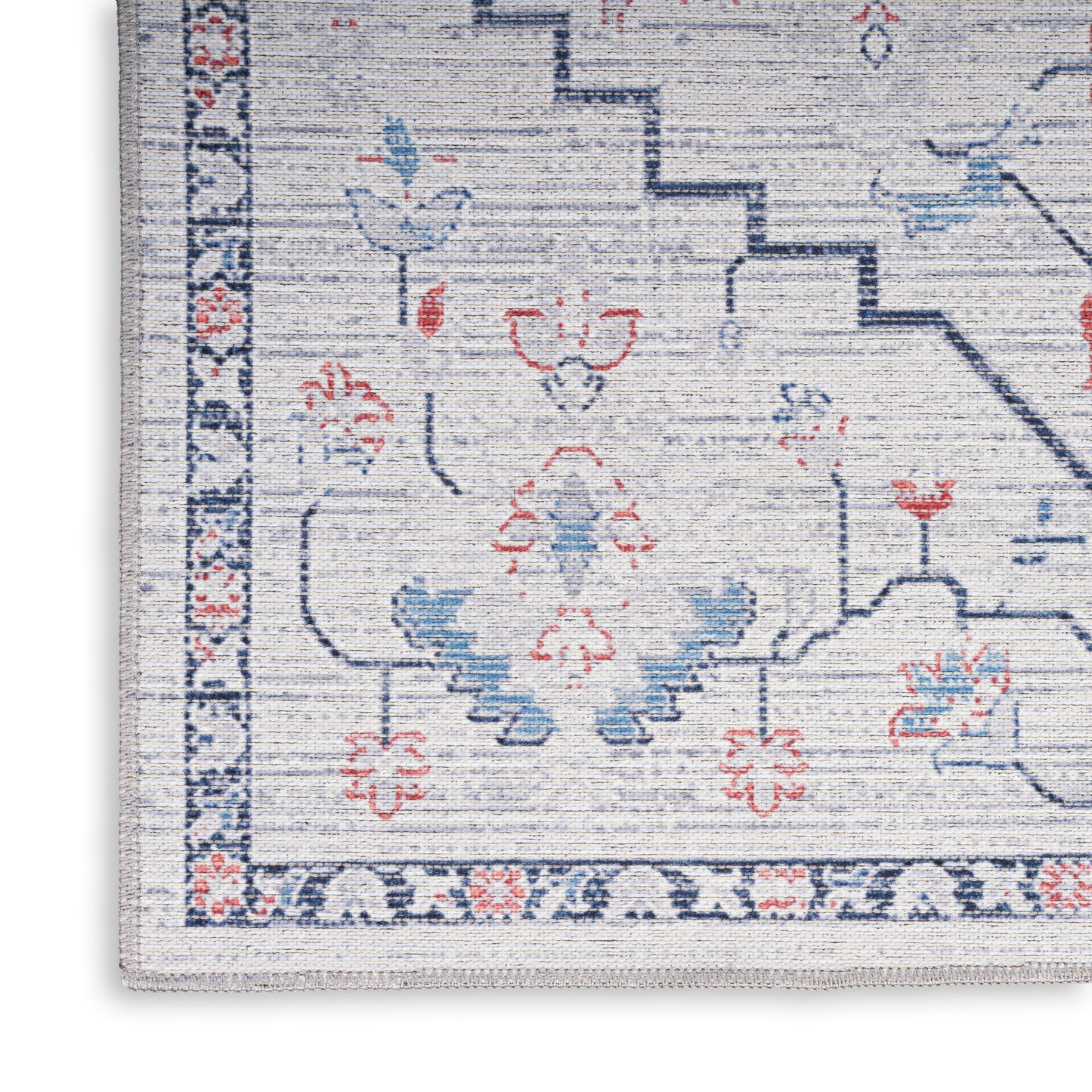 Nourison New Concept Washables 2' x 3'9" Ivory Blue Farmhouse Indoor Rug