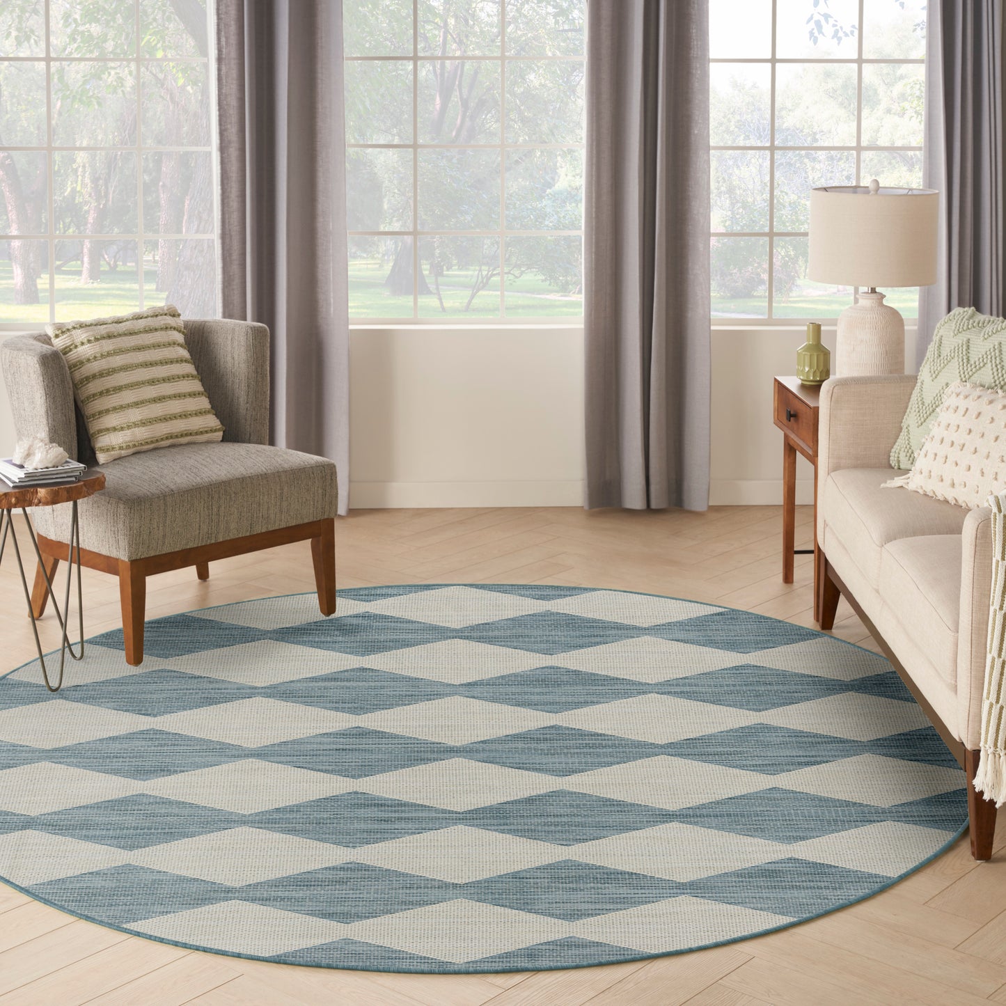 Nourison Positano 6' x Round Aqua Modern Rug