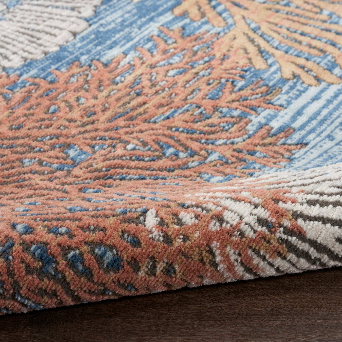 Nourison Seaside 5'3" x Round Blue Multicolor Coastal, Nautical & Beach Indoor Rug