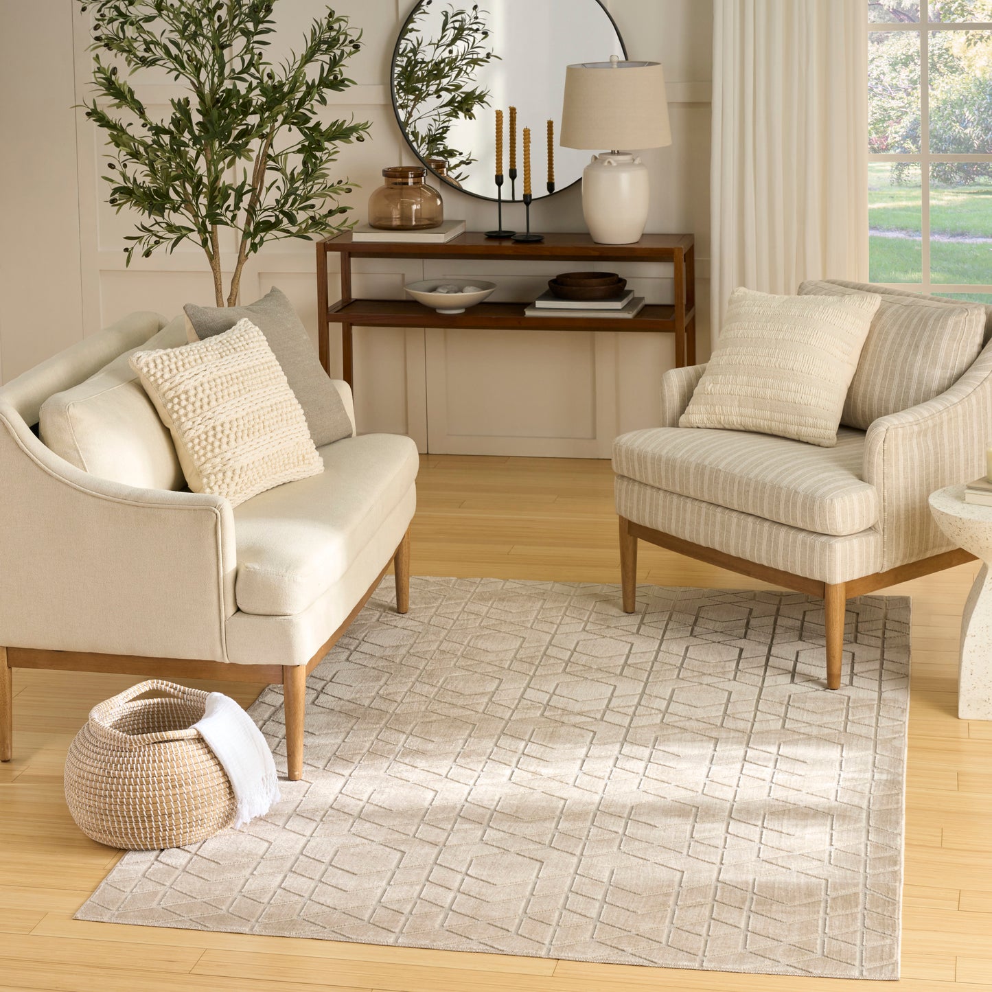 Nourison Washable Charm 6' x 9' Beige Ivory Modern Indoor Rug