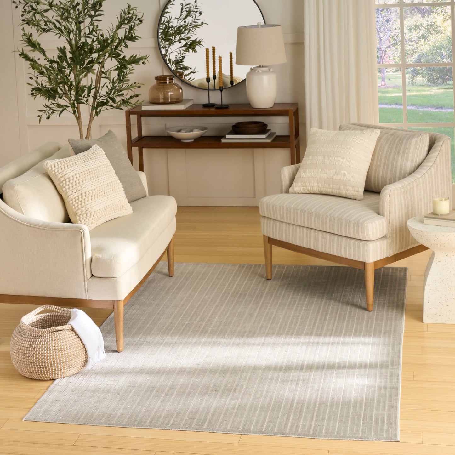 Nourison Washable Charm 6' x 9' Silver Ivory Modern Indoor Rug