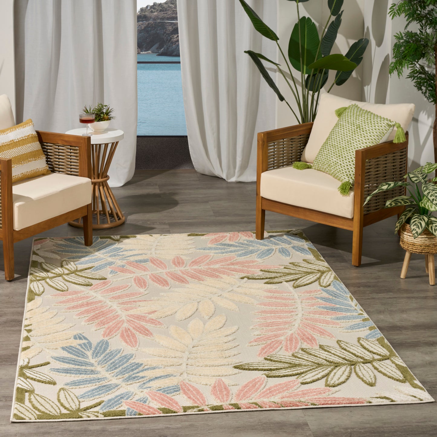 Nourison Aloha 3'6" x 5'6" Ivory Rose Modern Rug