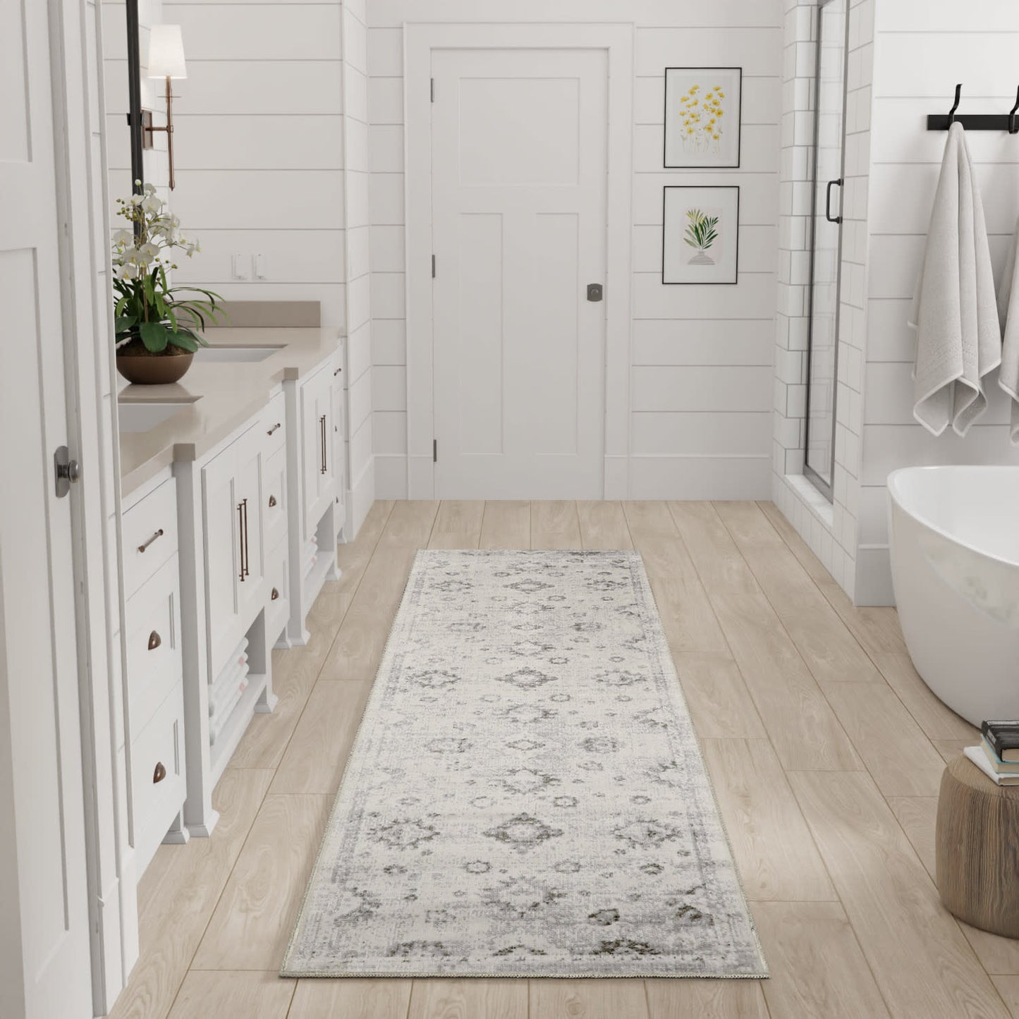 Nourison Astra Machine Washable 2' x 6' Ivory Vintage Indoor Rug