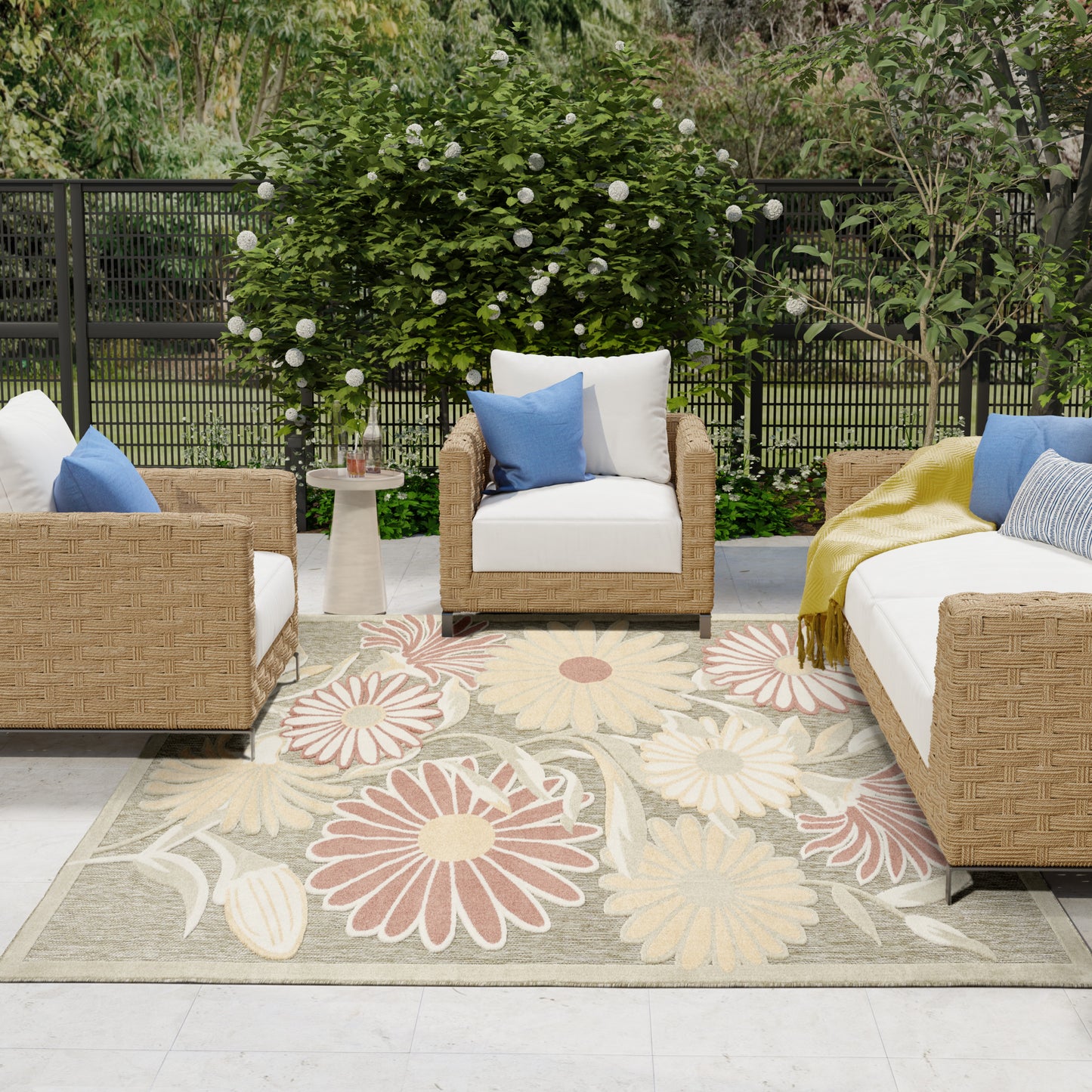 Nourison Aloha 7'10" x 10'6" Sage Rose Outdoor Rug