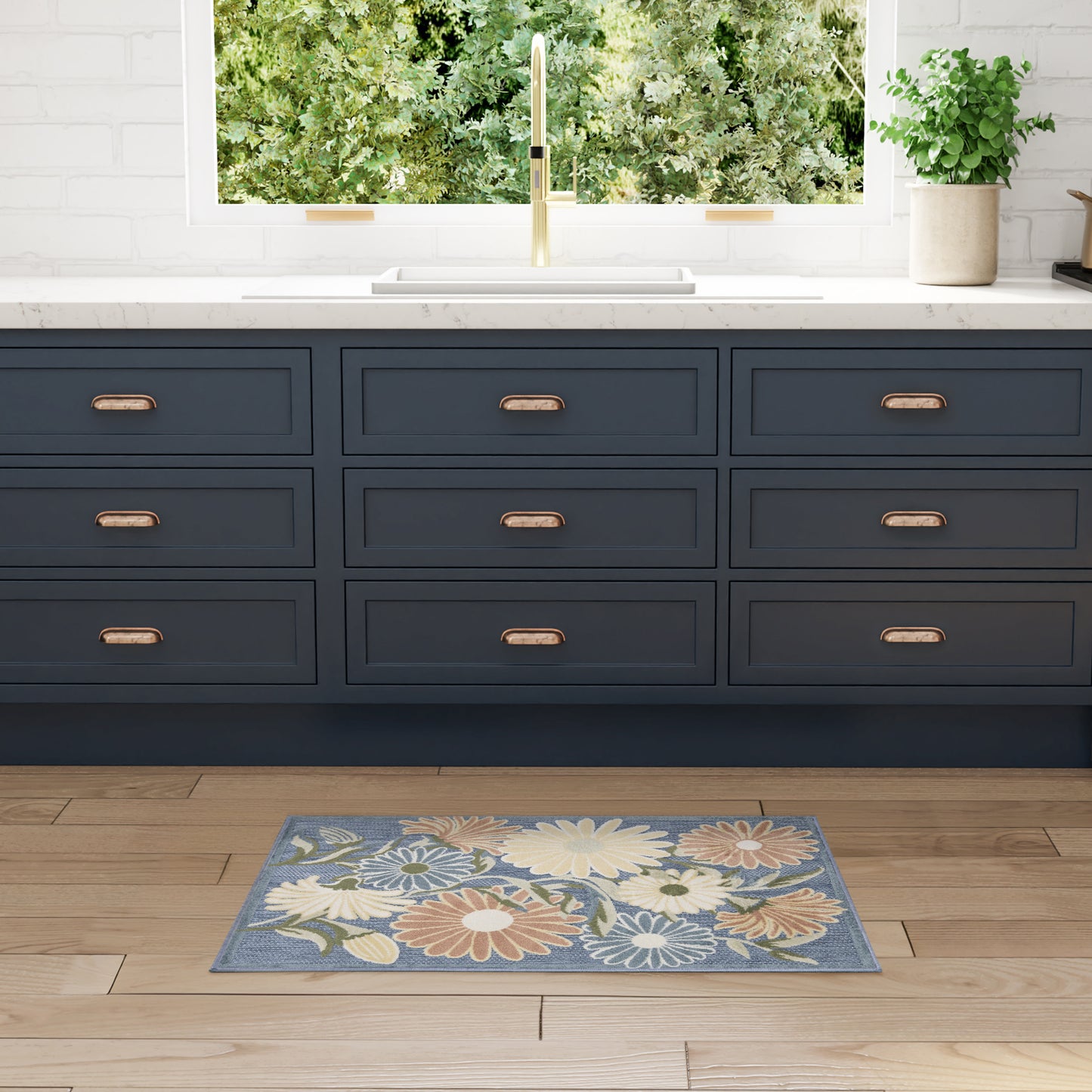 Nourison Aloha 2'8" x 4' Blue Sage Outdoor Rug