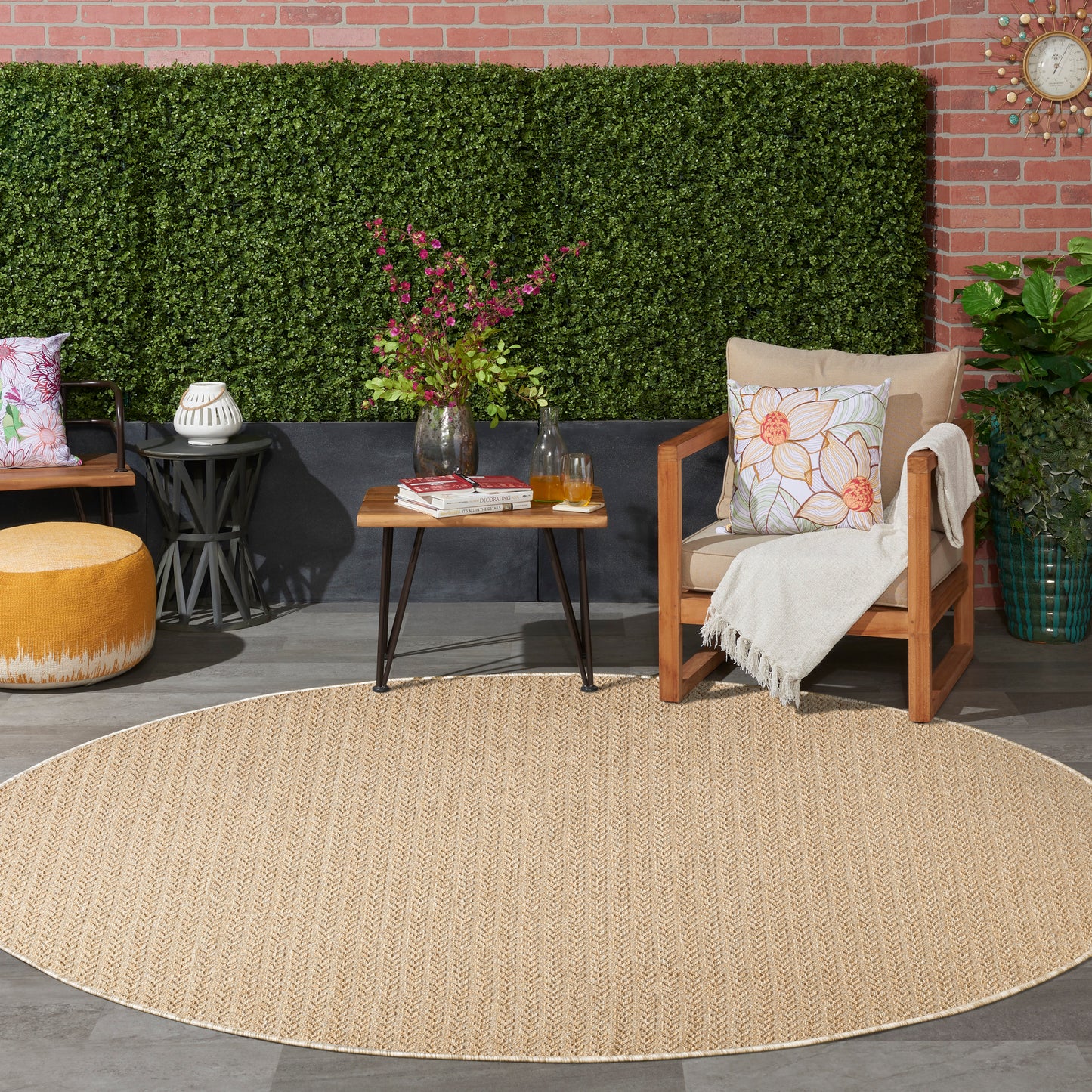 Nourison Tulum 8' x Round Taupe Outdoor Rug
