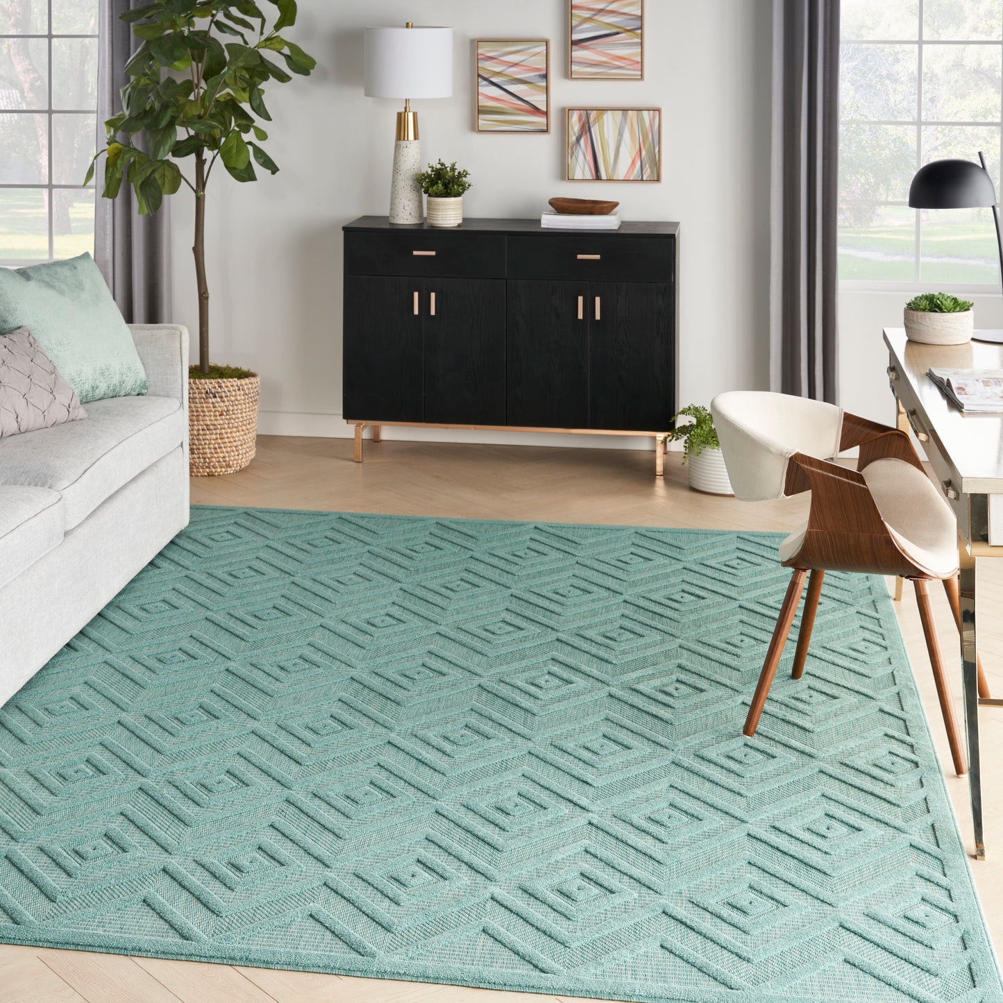 Nourison Versatile 9' x 12' Aqua Teal Modern Rug