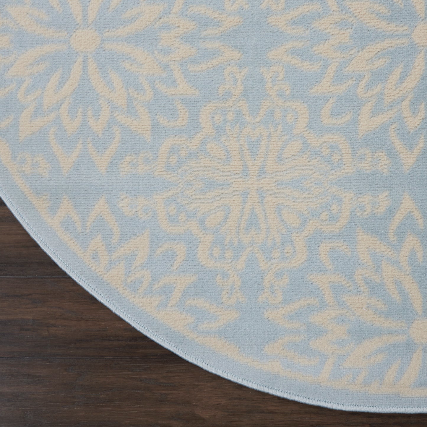Nourison Jubilant 5'3" x Round Ivory/Light Blue Farmhouse Indoor Rug