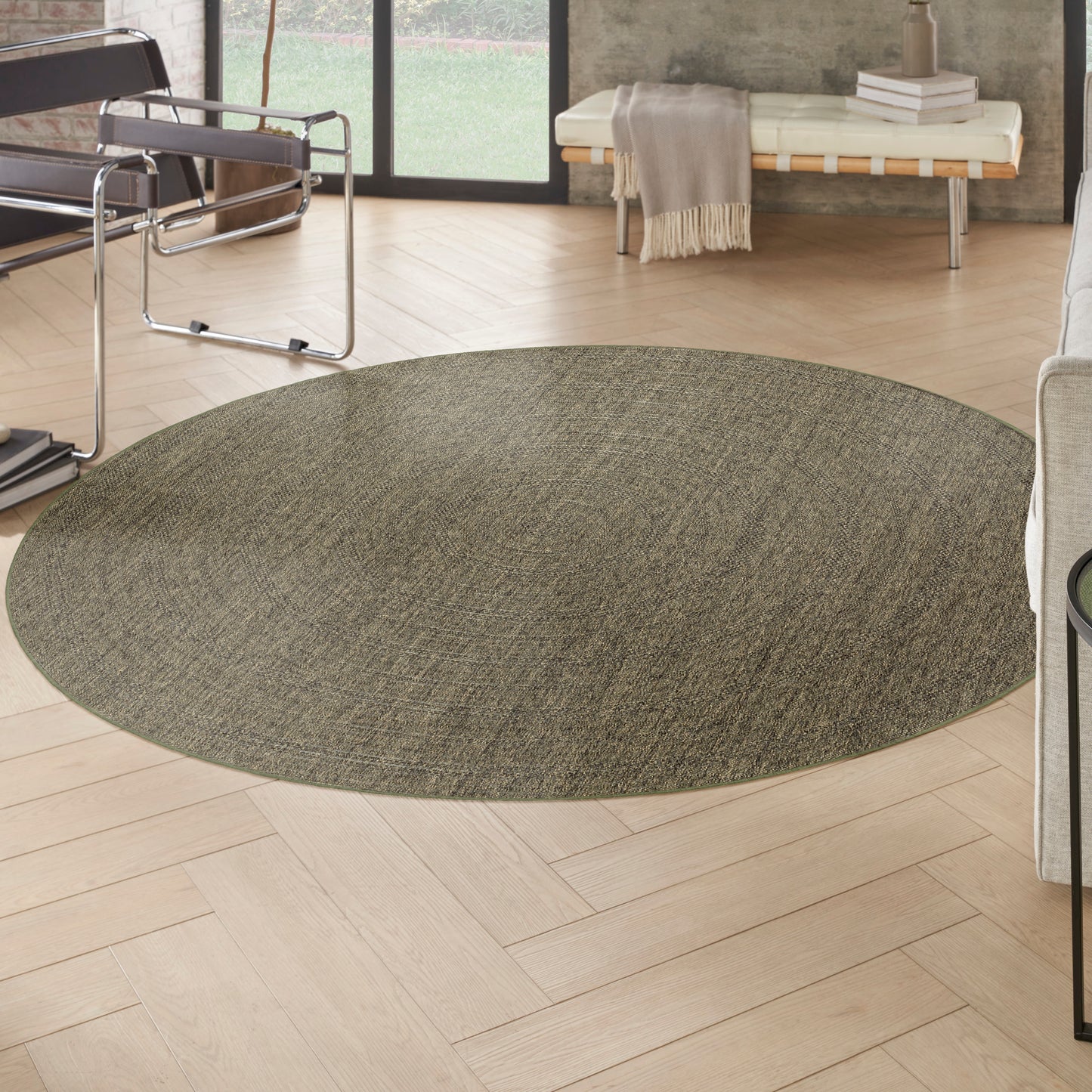 Nourison Tulum 8' x Round Olive Outdoor Rug