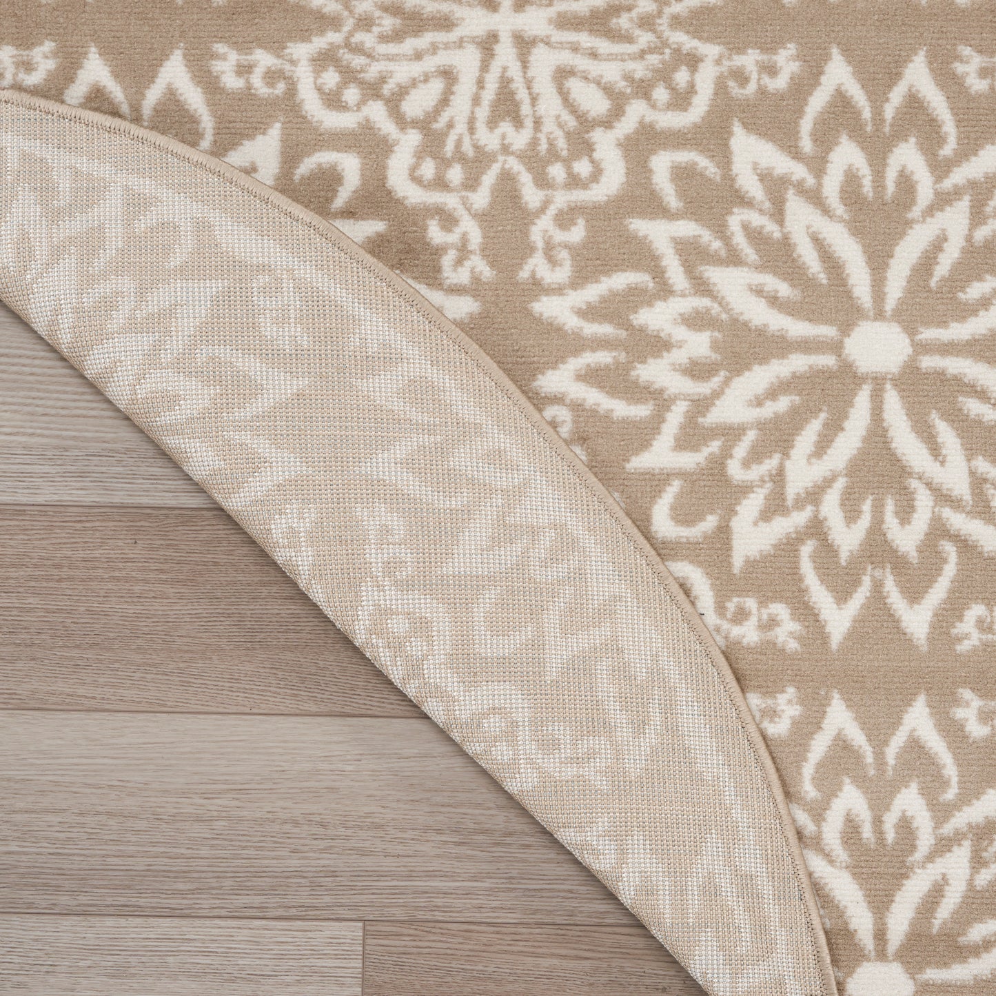 Nourison Jubilant 5'3" x Round Taupe Farmhouse Indoor Rug