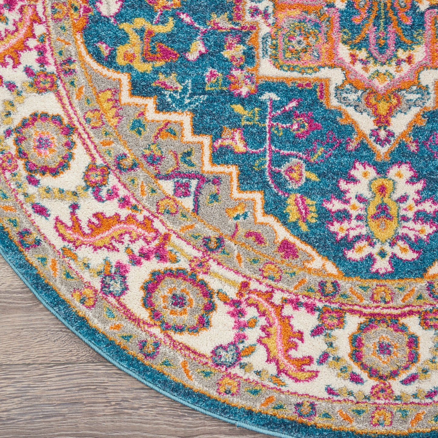 Nourison Passion 4' x Round Teal Multicolor Bohemian Indoor Rug