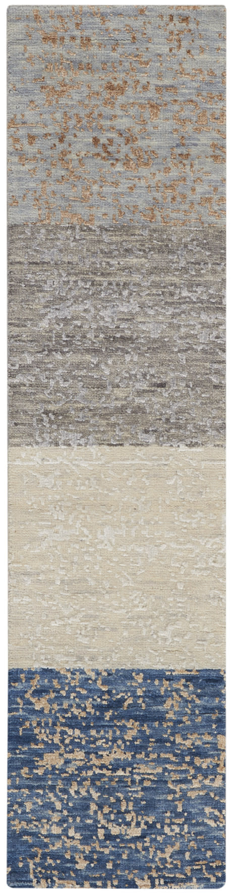 Nourison Luna 1'6" x 6' Dark Blue Mocha, Ivory Silver Blue, Grey Silver, Blue Mocha Indoor Rug
