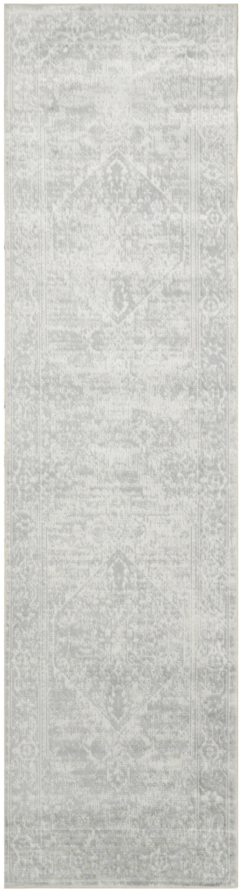 Nourison Astra Machine Washable 2'2" x 8' Light Grey Vintage Indoor Rug