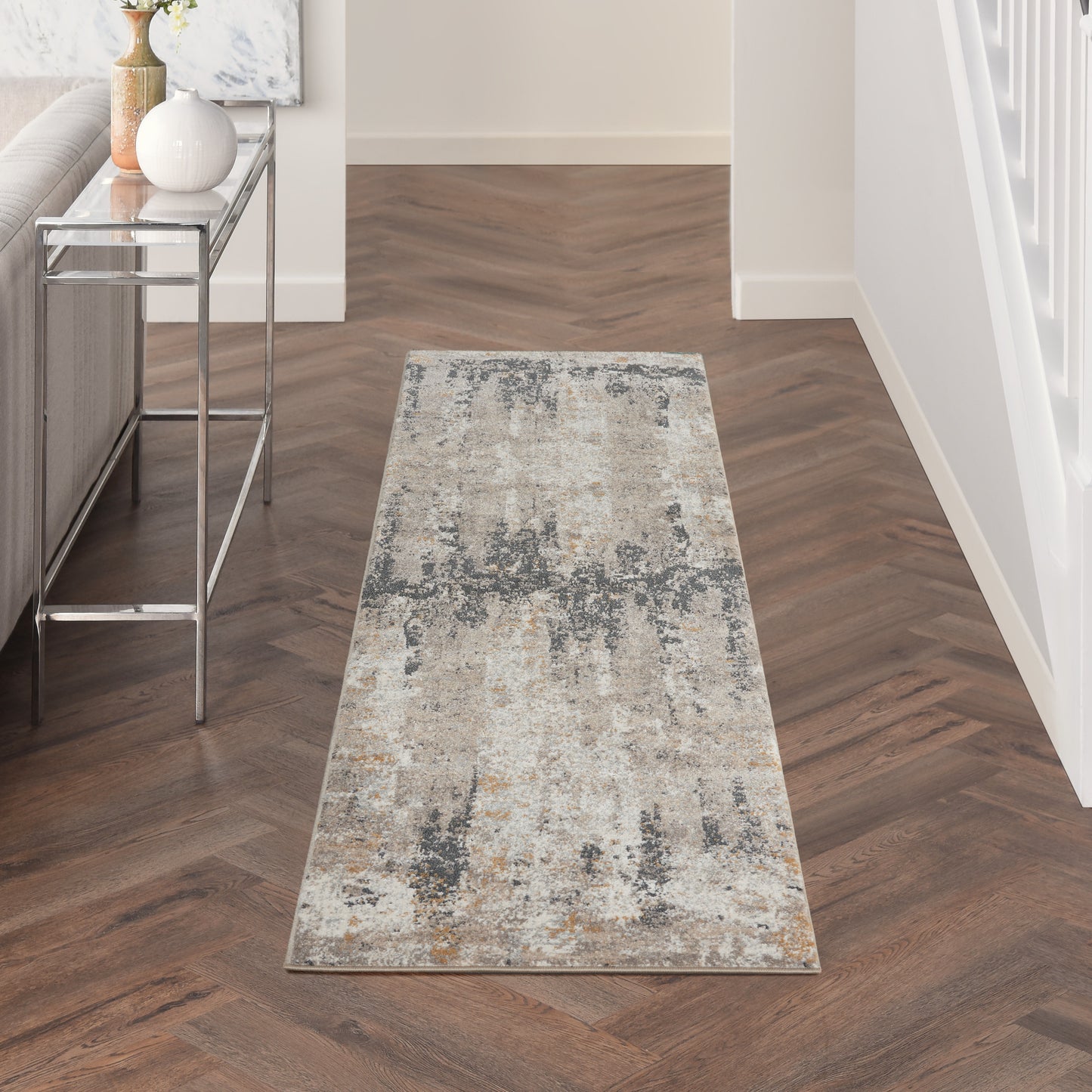 Nourison Tangra 2'2" x 7'6" Cream Grey Modern Indoor Rug