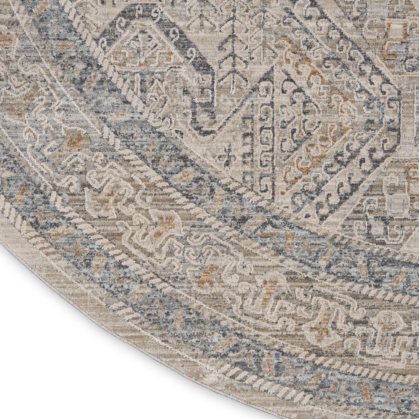Nourison Lynx 7’10” x Round Ivory/Grey/Blue Vintage Indoor Rug