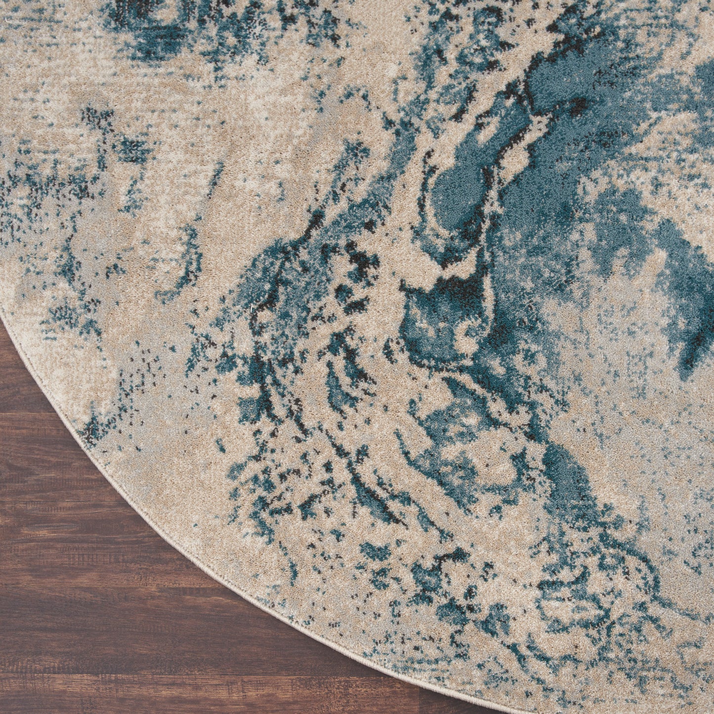Nourison Maxell 3'10" x Round Ivory/Teal Modern Indoor Rug