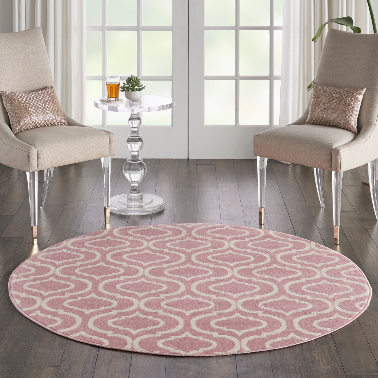 Nourison Jubilant 5'3" x Round Pink Contemporary Indoor Rug