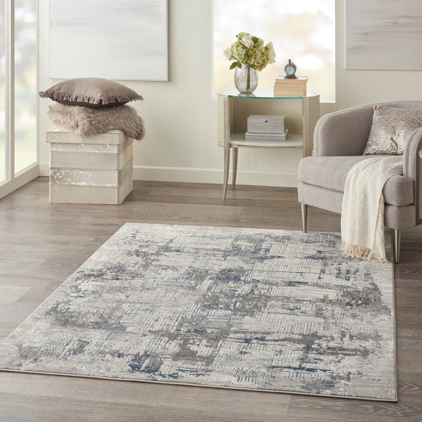 Nourison Royal Terrace 5'3" x 7'3" Ivory Blue Modern Indoor Rug