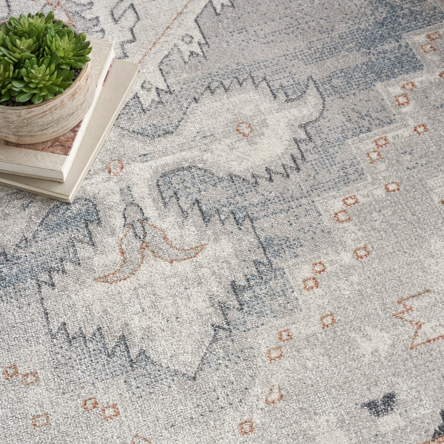 Nourison Astra Machine Washable 7'10" x 10' Light Blue Vintage Indoor Rug