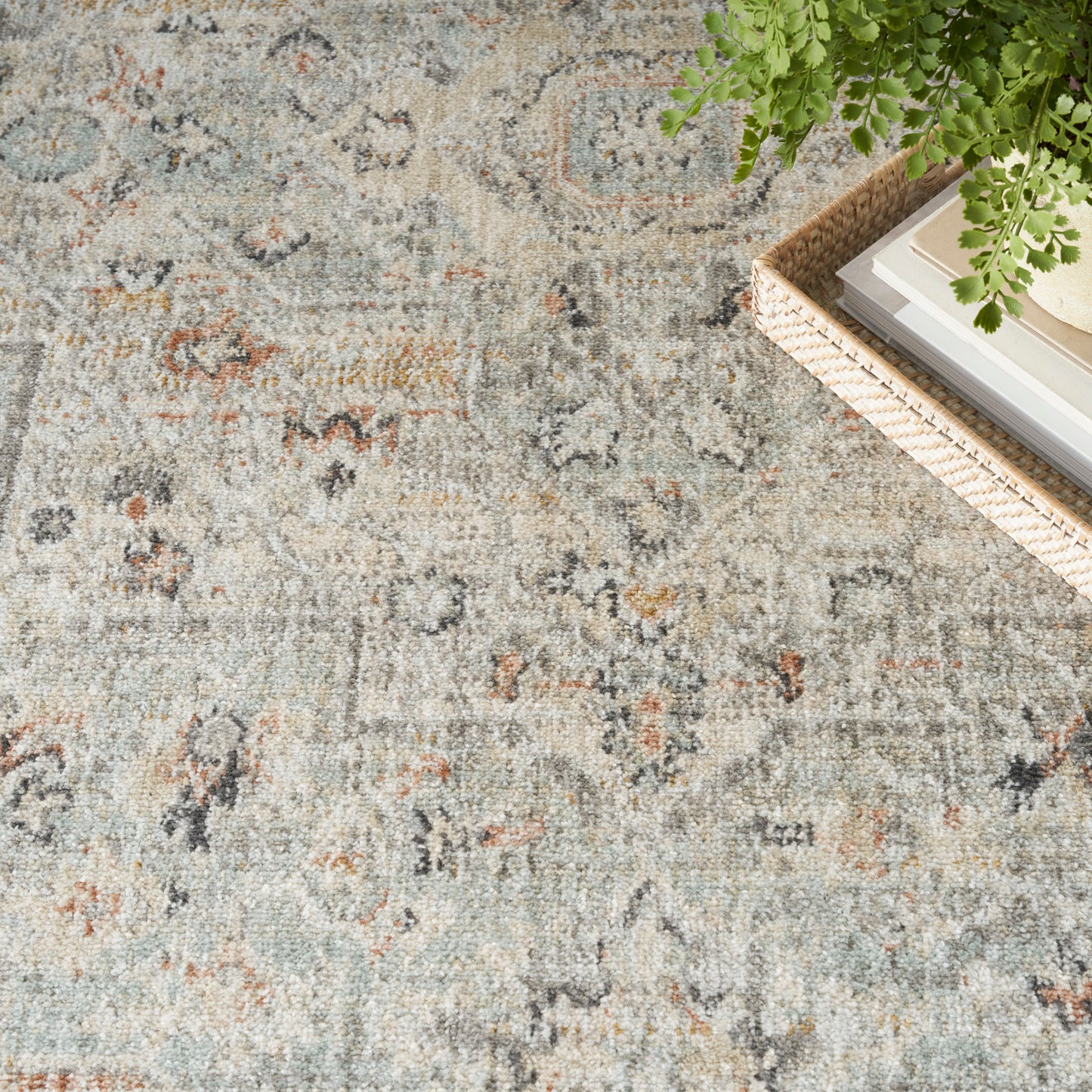 Nourison Oushak Home 8' x 9'10" Light Grey Vintage Indoor Rug