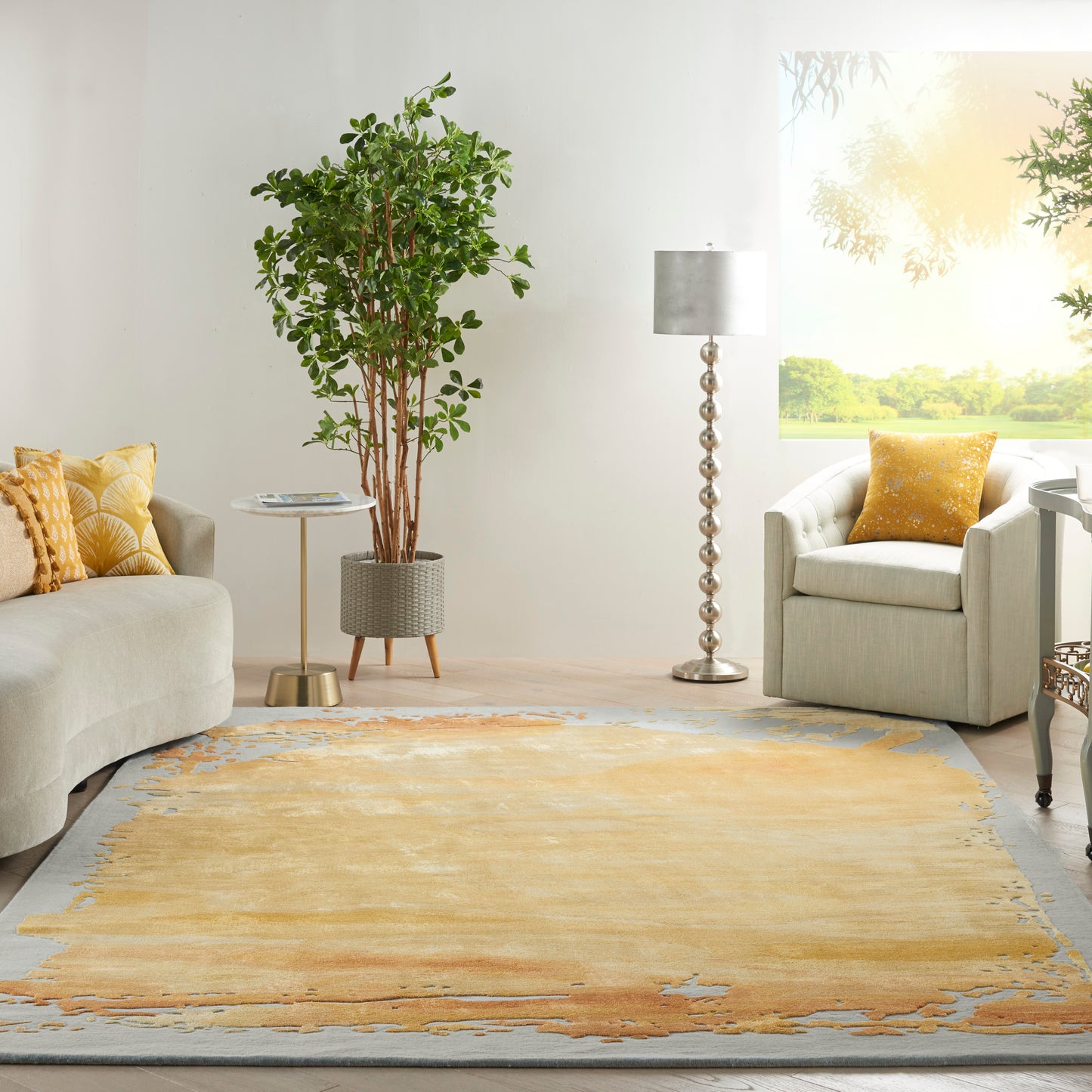Nourison Prismatic 7'9" x 9'9" Grey Gold Modern Indoor Rug