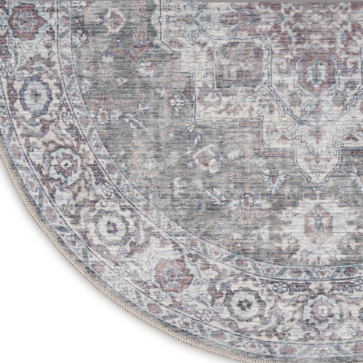 Nicole Curtis Machine Washable Series 1 7'10" x Round Ivory Grey Vintage Indoor Rug