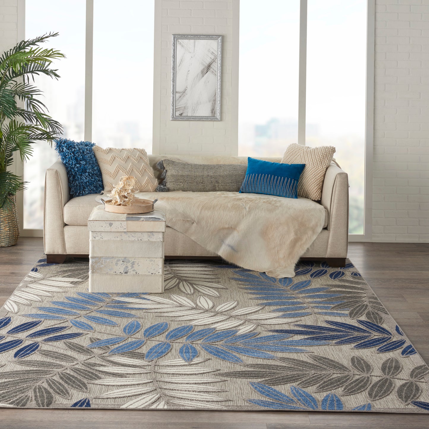 Nourison Aloha 7' x 10' Grey/Blue Tropical Rug