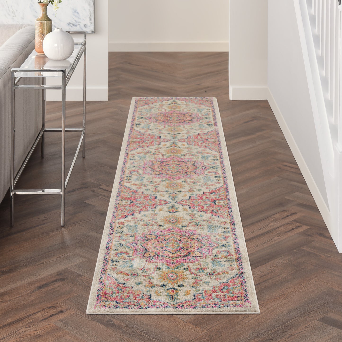 Nourison Passion 2'2" x 10' Ivory Pink Bohemian Indoor Rug