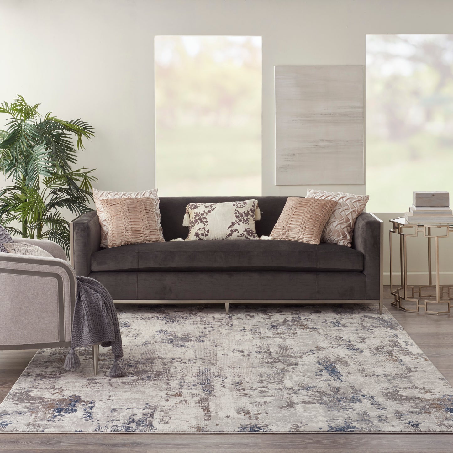 Nourison Royal Terrace 8'10" x 11'10" White Blue Modern Indoor Rug