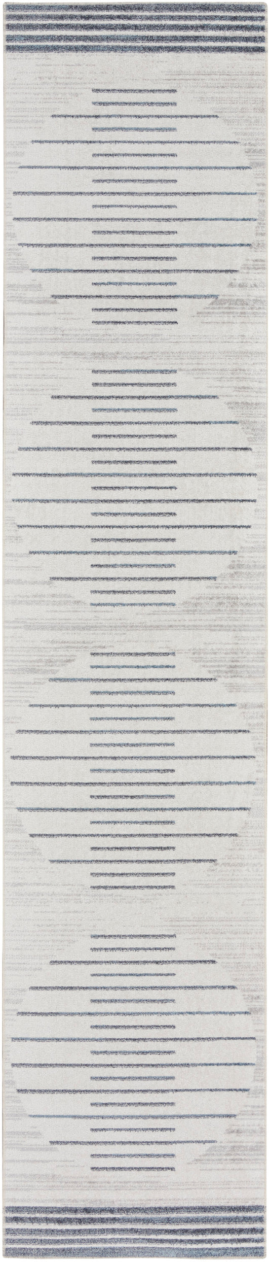 Nourison Astra Machine Washable 2'2" x 10' Ivory Blue Mid-Century Modern Indoor Rug