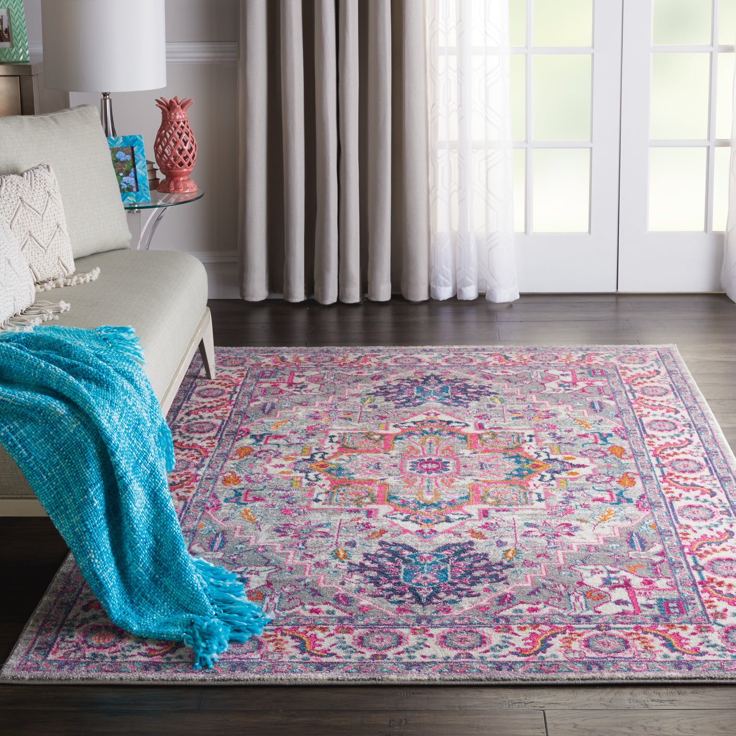 Nourison Passion 3'9" x 5'9" Light Grey/Pink Bohemian Indoor Rug