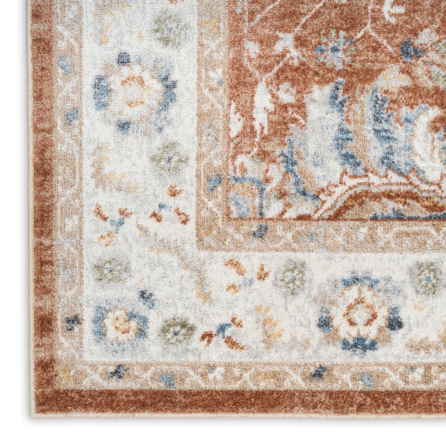 Nourison Astra Machine Washable 6'7" x 9' Rust Ivory Vintage Indoor Rug