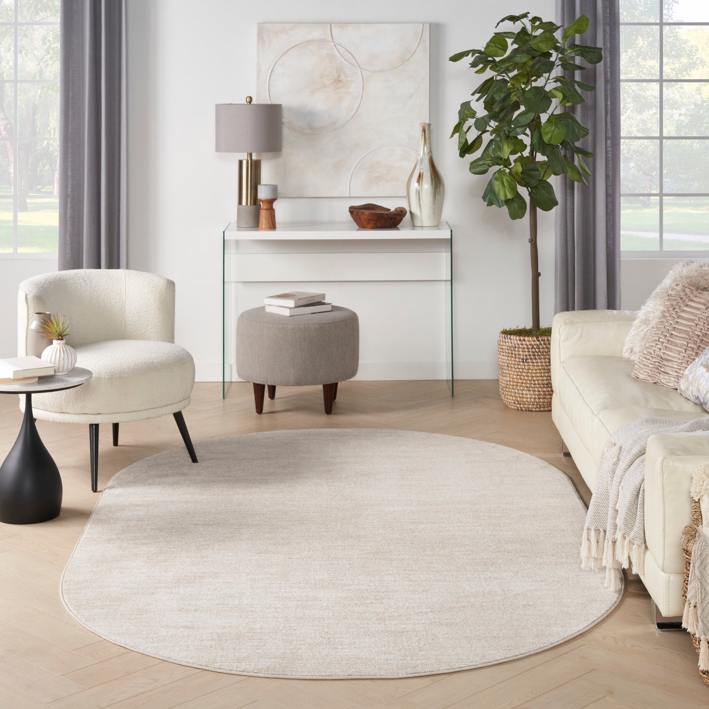 Nourison Nourison Essentials 6' x 9' Oval Ivory Beige Outdoor Rug