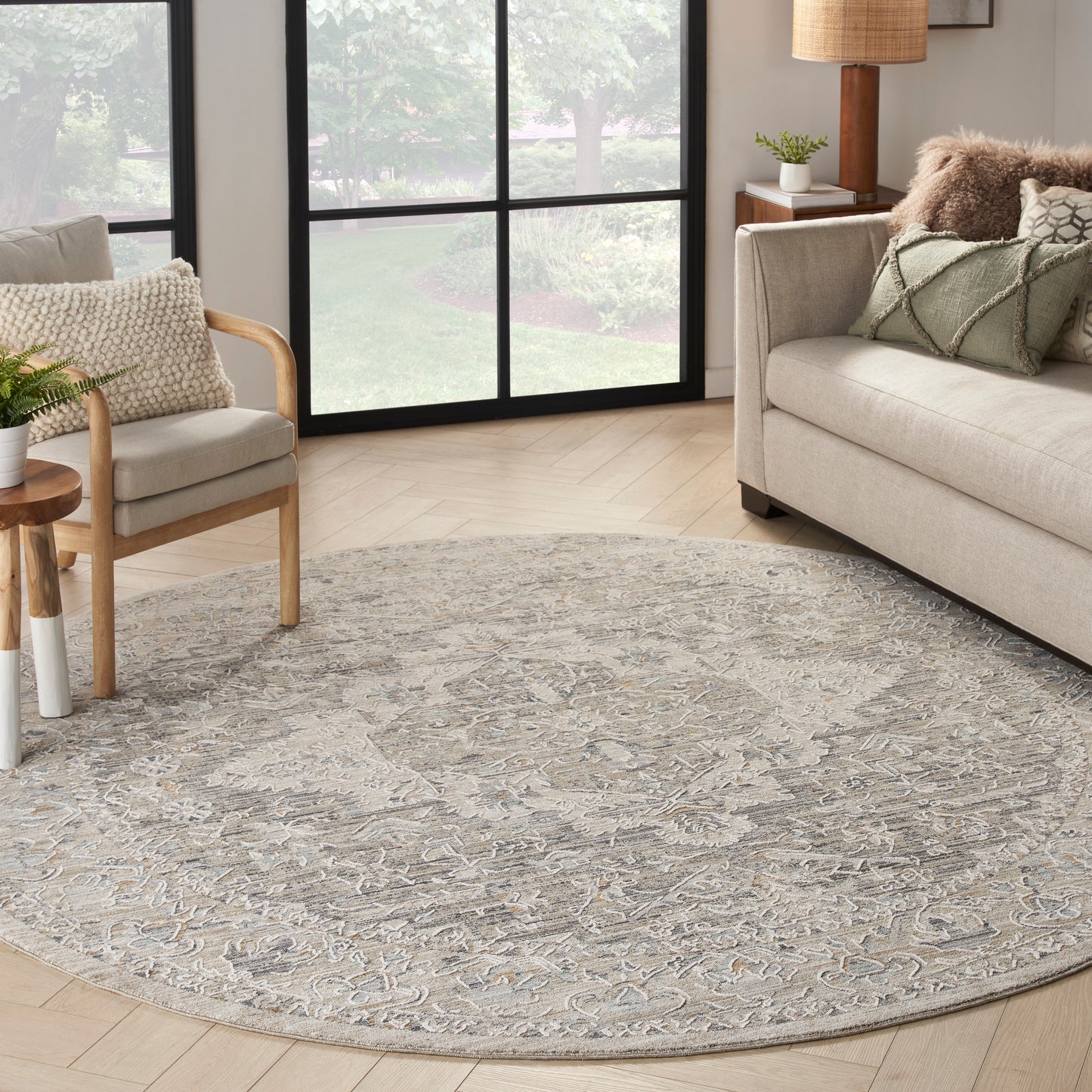 Nourison Lynx 7’10” x Round Ivory Taupe Vintage Indoor Rug