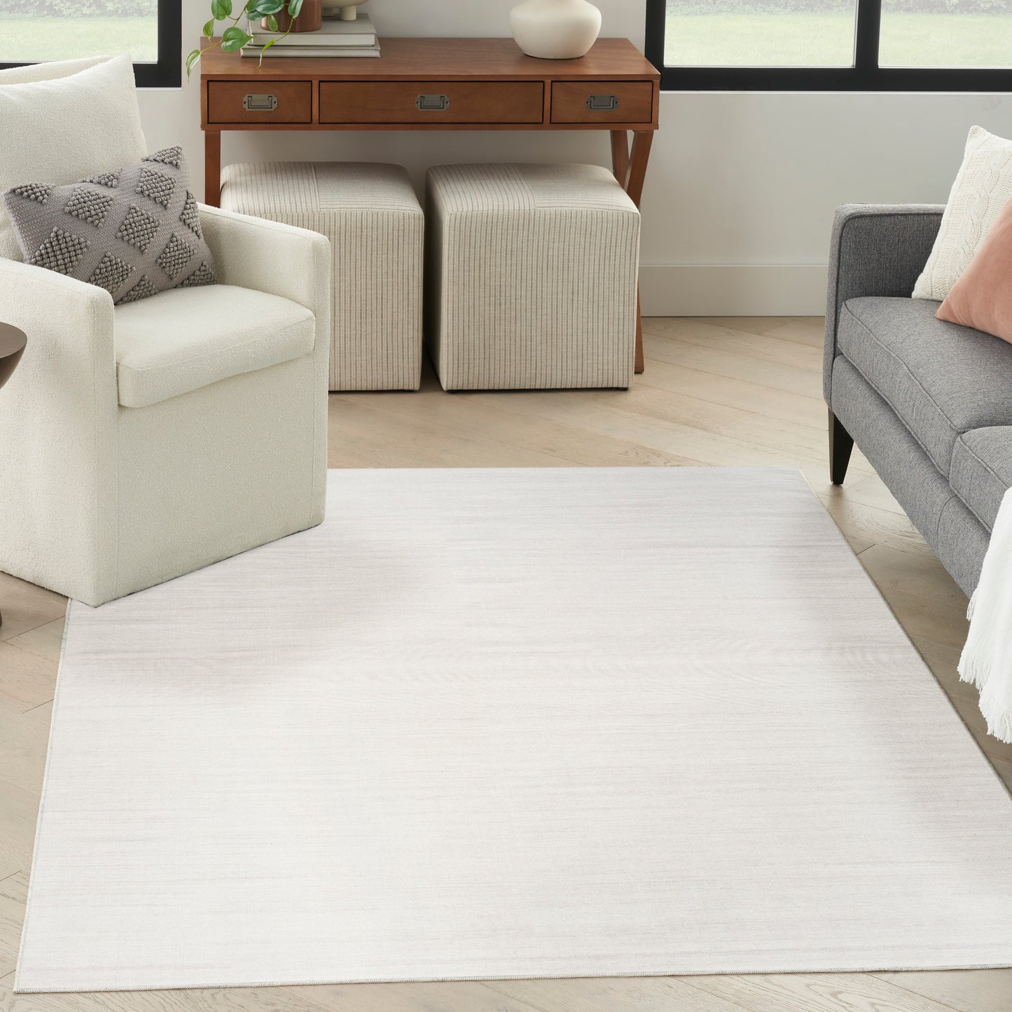 Nourison Washable Essentials 4' x 6' Ivory Grey Modern Indoor Rug