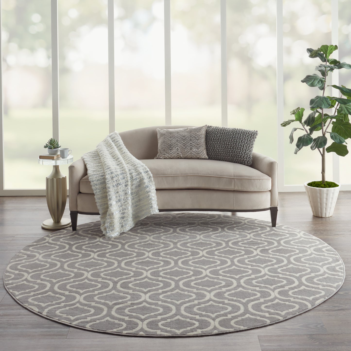 Nourison Jubilant 8' x Round Grey Contemporary Indoor Rug